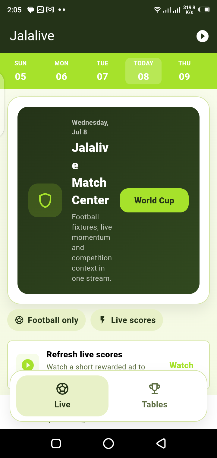 Jalalive APK home screen