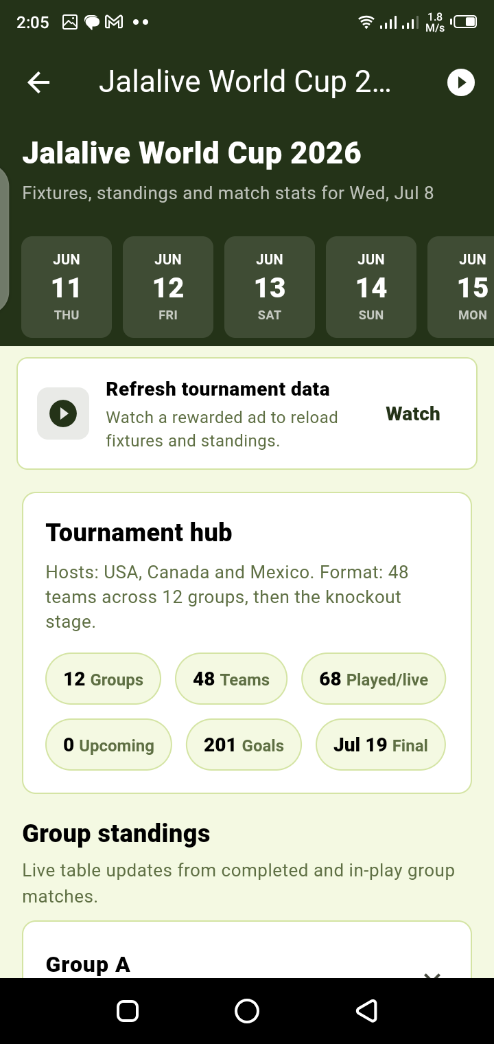 Jalalive football streaming interface